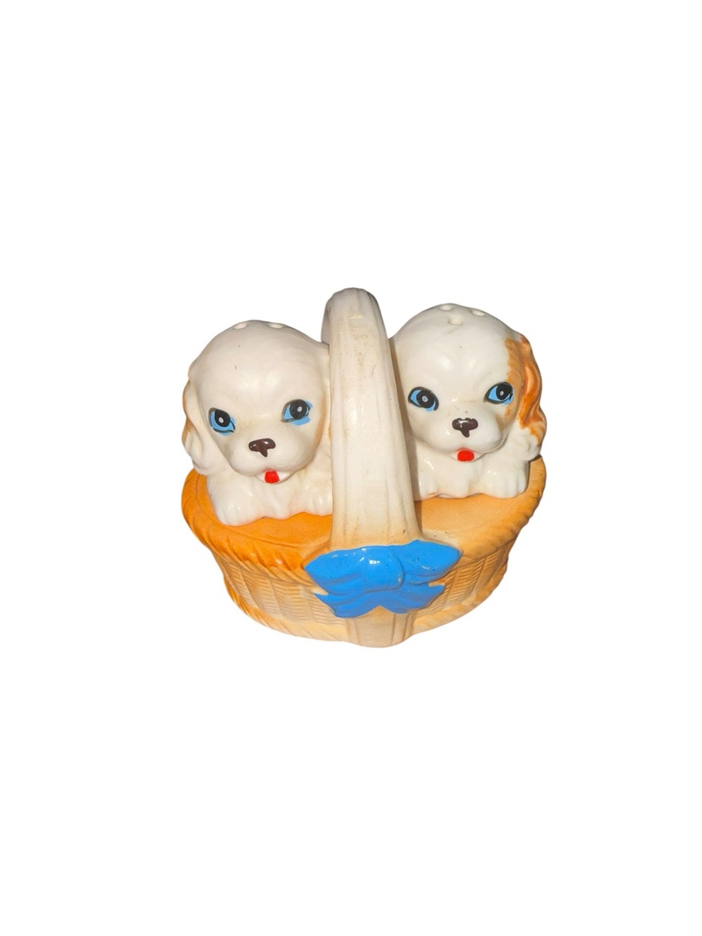 Vintage puppy shakers in basket